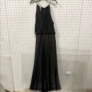 MSK Black Sequin Gown Sleeveless Halter Cocktail